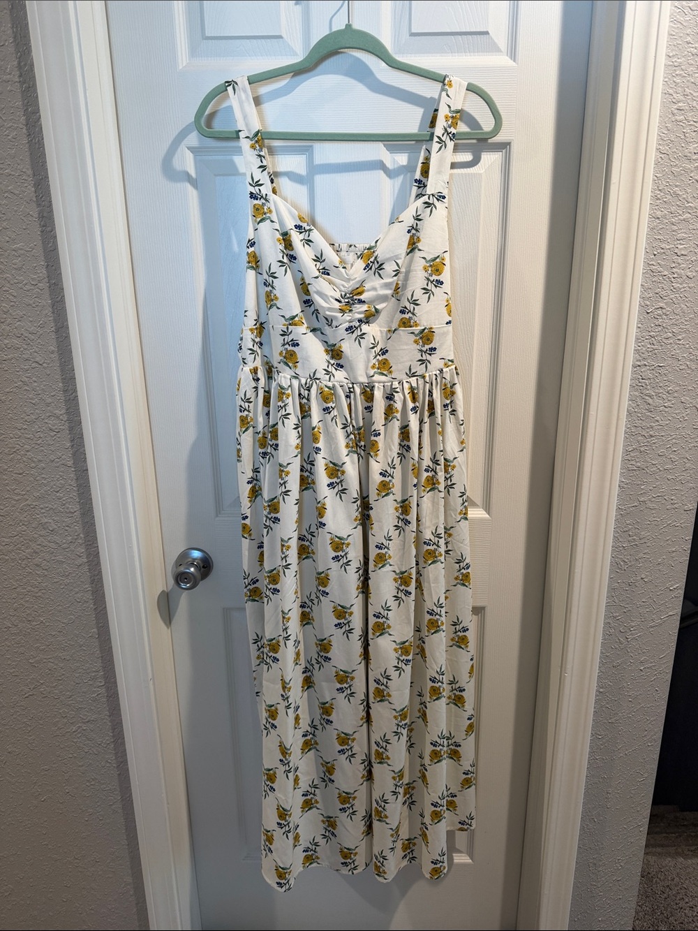 H&M White 100% Cotton Maxi Dress with Yellow Floral Print — Large